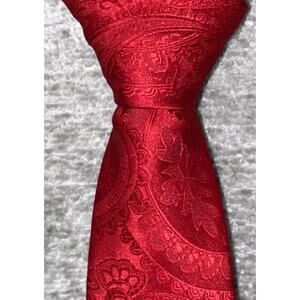 HISDERN Men's Crimson Red Paisley Silk Tie - 3.25" Modern Standard Necktie